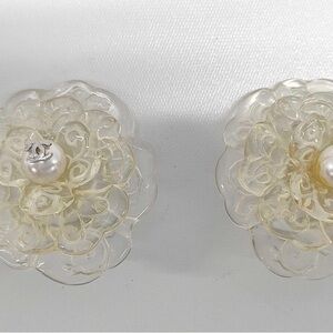 Chanel clear Cream Floral Earrings